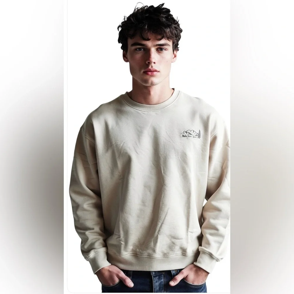 new-4 XL Men’s Cream  Embroidered mountains Graphic  100%  Cotton oversized
